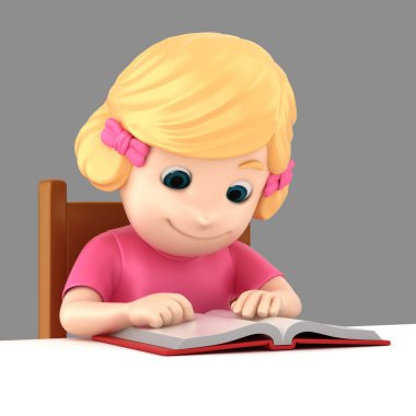 bir kız okuma 3D çizimi