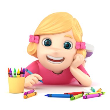 bir kız yere döşenmesi sırasında çizim 3D çizimi