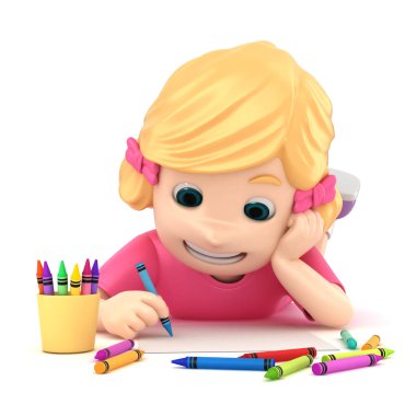 bir kız yere döşenmesi sırasında çizim 3D çizimi