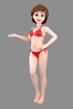 3D çizimi mayo ya da bikini preenting seksi bir kız bir şey