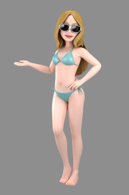 Mayo ya da bir şey sunmak bikini seksi bir kız 3D çizimi