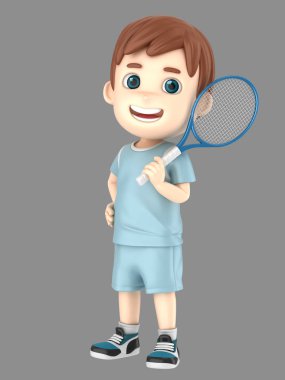 bir çocuk bir raket tutarak tenis üniformalı 3D çizimi