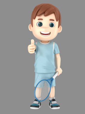 bir çocuk tenis işareti Yaşasın gösterilen tek tip 3D çizimi