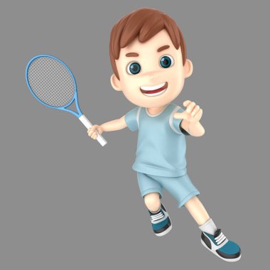 bir çocuk teniste tek tip 3D çizimi