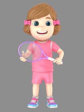 bir kız bir raket tutarak tenis üniformalı 3D çizimi