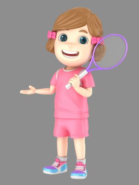 bir kız bir şey sunmak tenis üniformalı 3D çizimi