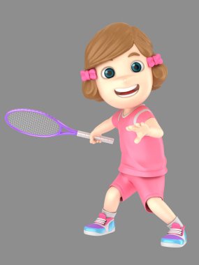 Teniste tek tip bir kız 3D çizimi