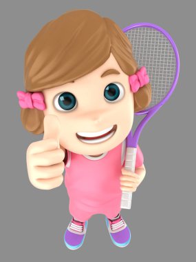 Teniste işareti Yaşasın gösterilen tek tip bir kız 3D çizimi