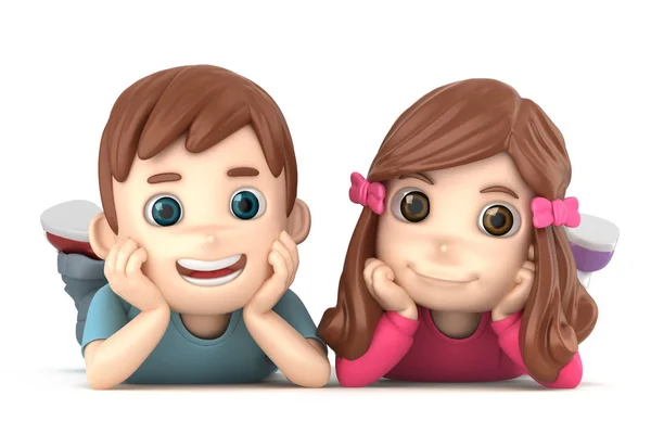 sevimli çocuk ve döşeme zemin gülümseyen kız 3D çizimi