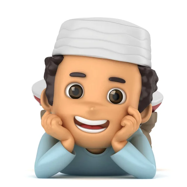 Ilustração Bonito Ásia Muçulmano Menino Que Coloca Chão Sorrindo — Fotografia de Stock