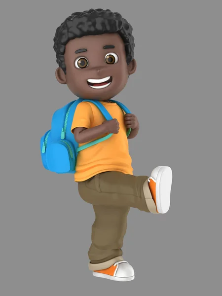 3d illustration of a cute african american boy ready for school carrying a back pack