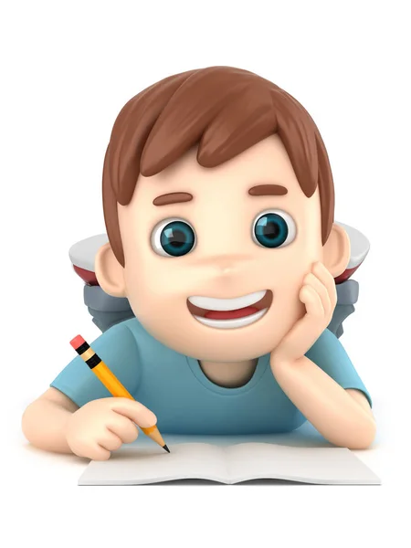 Illustration Boy Writing While Laying Floor — Stock Photo, Image