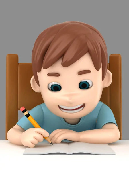 Illustration Pojke Som Skriver — Stockfoto