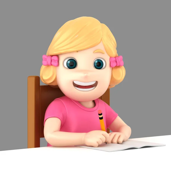 Ilustración Una Niña Escribiendo — Foto de Stock