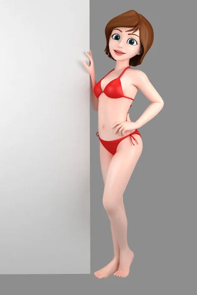 Ilustración Una Chica Sexy Traje Baño Bikini Con Tablero Blanco —  Fotos de Stock