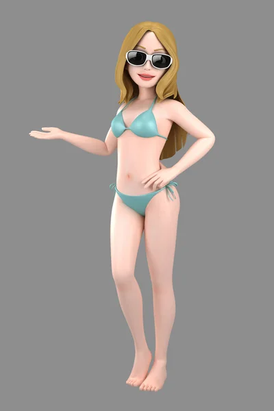 Ilustracja Sexy Dziewczyna Strój Kąpielowy Lub Bikini Prezentując Coś — Zdjęcie stockowe