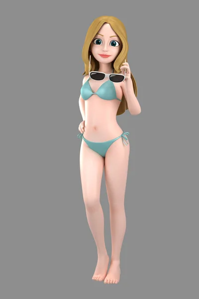 Illustration Sexy Girl Swimsuit Bikini Holding Umbrella Stock