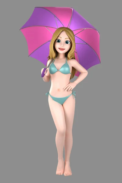 Ilustración Una Chica Sexy Traje Baño Bikini Con Paraguas —  Fotos de Stock
