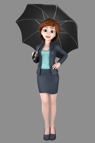 Иллюстрация Молодой Деловой Женщины Офисной Одежде Держащей Зонтик — стоковое фото