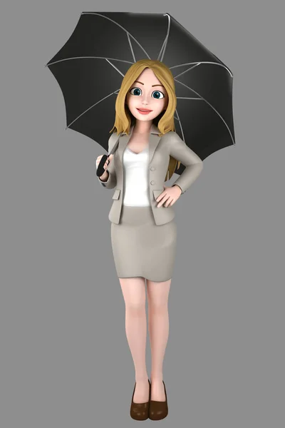 傘を持ってのオフィスの装いで若い女性の イラストレーション — ストック写真