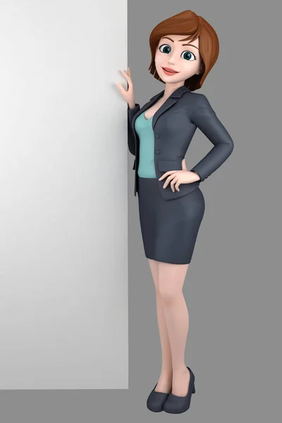 Illustration Einer Jungen Geschäftsfrau Bürokleidung Mit Weißem Blankboard — Stockfoto