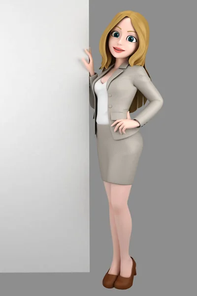 空白のホワイト ボードでのオフィスの装いで若い女性の イラストレーション — ストック写真