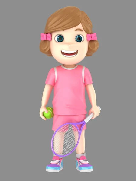 Иллюстрация Девушки Теннисной Форме Держащей Ракетку Мяч — стоковое фото