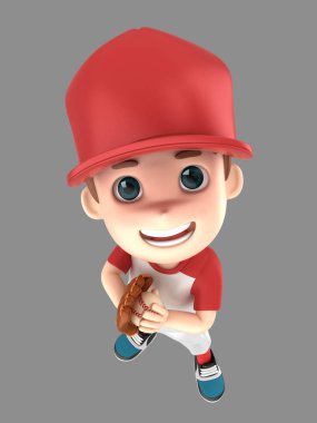 bir çocuk bir sopa tutan beyzbol üniformalı 3D çizimi