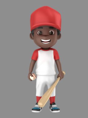 Beyzbol üniforması holdgin bir yarasa bir Afro-Amerikan çocuk 3D çizimi
