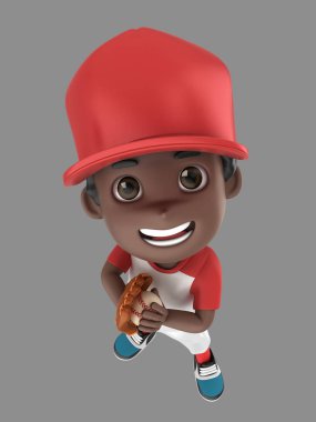 Beyzbol üniforması bir Afro-Amerikan çocuk 3D çizimi
