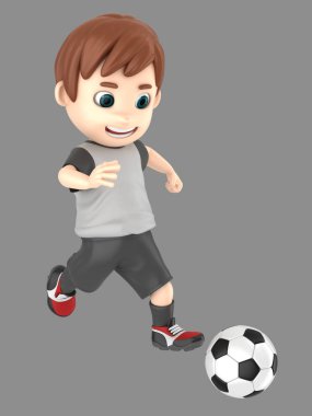bir çocuk topu tekmeleme futbol üniformalı 3D çizimi