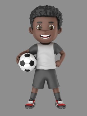 Futbolda tek tip bir Afro-Amerikan çocuk 3D çizimi