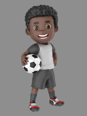 Futbolda tek tip bir Afro-Amerikan çocuk 3D çizimi