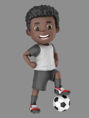Futbolda tek tip bir Afro-Amerikan çocuk 3D çizimi