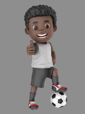 Futbolda işareti Yaşasın gösterilen tek tip bir Afro-Amerikan çocuk 3D çizimi