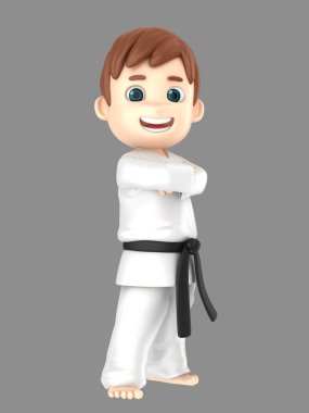 3D çizimi karate yapıyor kimono içinde bir oğlan