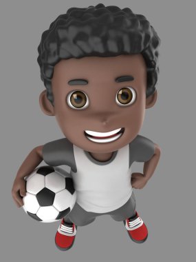Futbolda tek tip bir Afro-Amerikan çocuk 3D çizimi