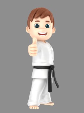 3D illüstrasyon işareti Yaşasın gösterilen karate yapıyor kimono bir çocuk