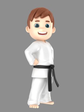 3D çizimi karate yapıyor kimono içinde bir oğlan