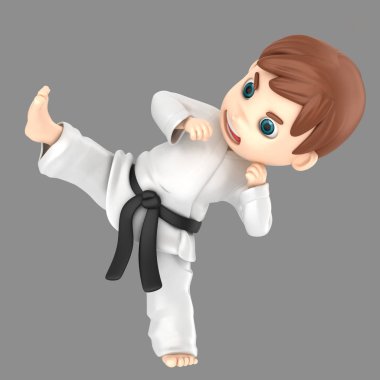 3D çizimi karate yapıyor kimono içinde bir oğlan
