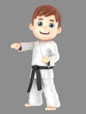 3D çizimi karate yapıyor kimono içinde bir oğlan