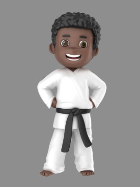 3D çizimi karate yapıyor kimono içinde bir oğlan