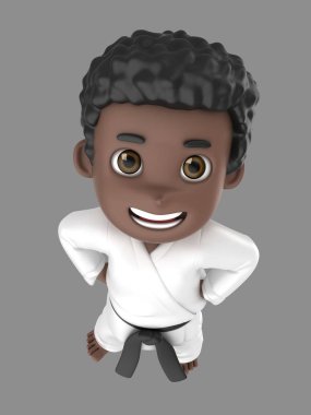 3D çizimi karate yapıyor kimono içinde bir oğlan