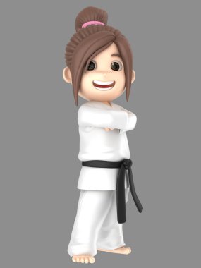 bir kız karate yapıyor kimono içinde 3D çizimi