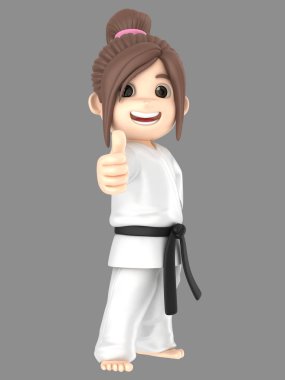 3D illüstrasyon işareti Yaşasın gösterilen karate yapıyor kimono bir kızın