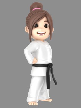 bir kız karate yapıyor kimono içinde 3D çizimi