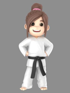 bir kız karate yapıyor kimono içinde 3D çizimi