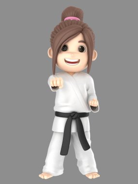 bir kız karate yapıyor kimono içinde 3D çizimi