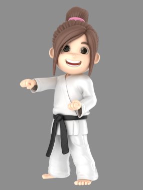 bir kız karate yapıyor kimono içinde 3D çizimi