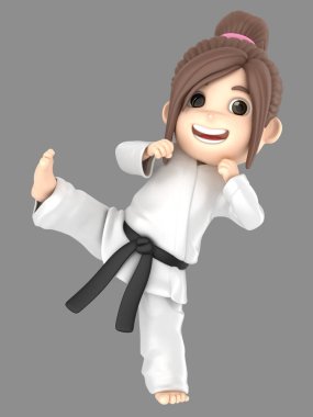 bir kız karate yapıyor kimono içinde 3D çizimi
